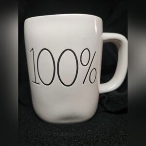 Rae Dunn “100%” White W/ Black Letters Mug